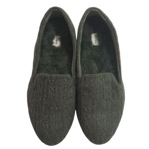 Birdies Starling Cable Knit Flats Slip on Shoes Forest Green Fuzzy Size 6.5